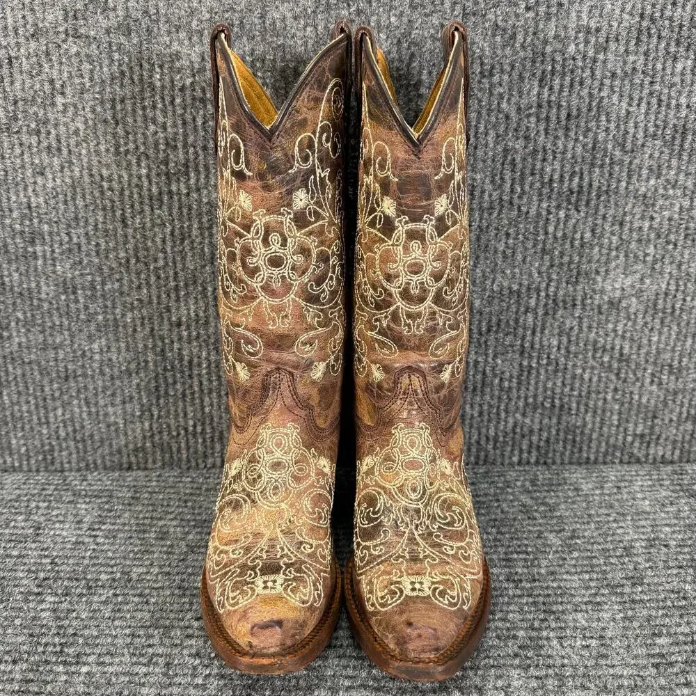Corral Teens 2.5T Western Cowboy Boots Brown Embroidered Fits Women's 4.5